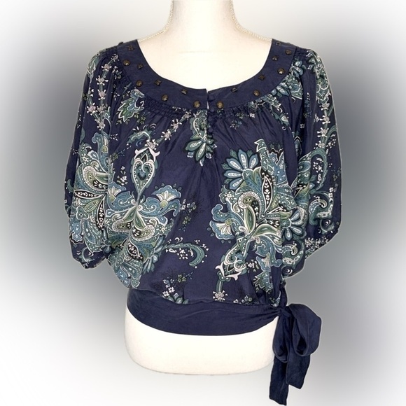 Nine West Silk Top Blouse Boho Feminine Floral Size Small Spring Summer Chic - Picture 1 of 9